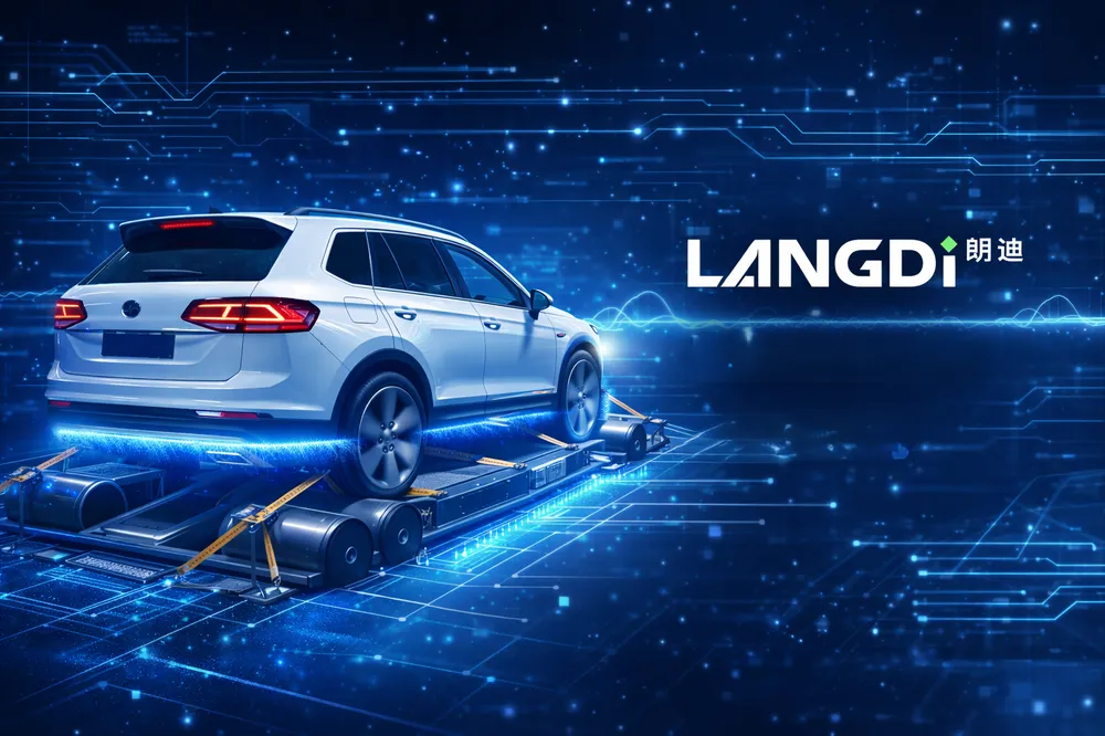 Vehicle on a Langdi chassis test system